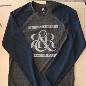 Rock & Republic Men's Blue and Gray Long Sleeve Tee